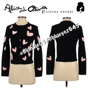 Alice + Olivia “Ruthy” heart appliqué cardigan sweater S